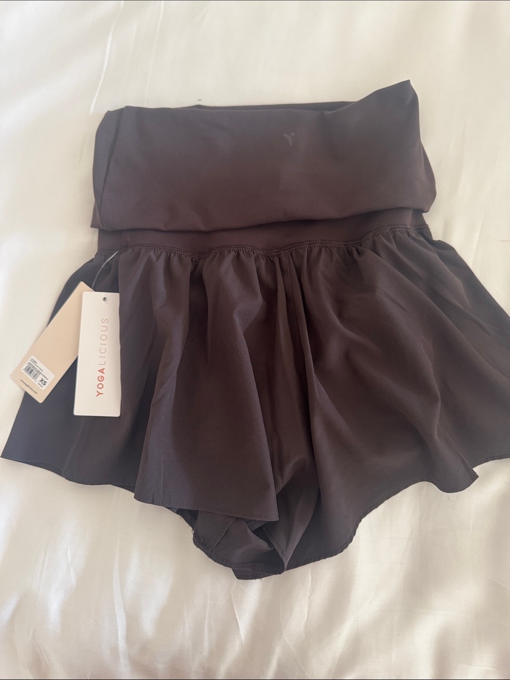 Yogalicious Women's Fold-Over Waist Brown Workout Shorts